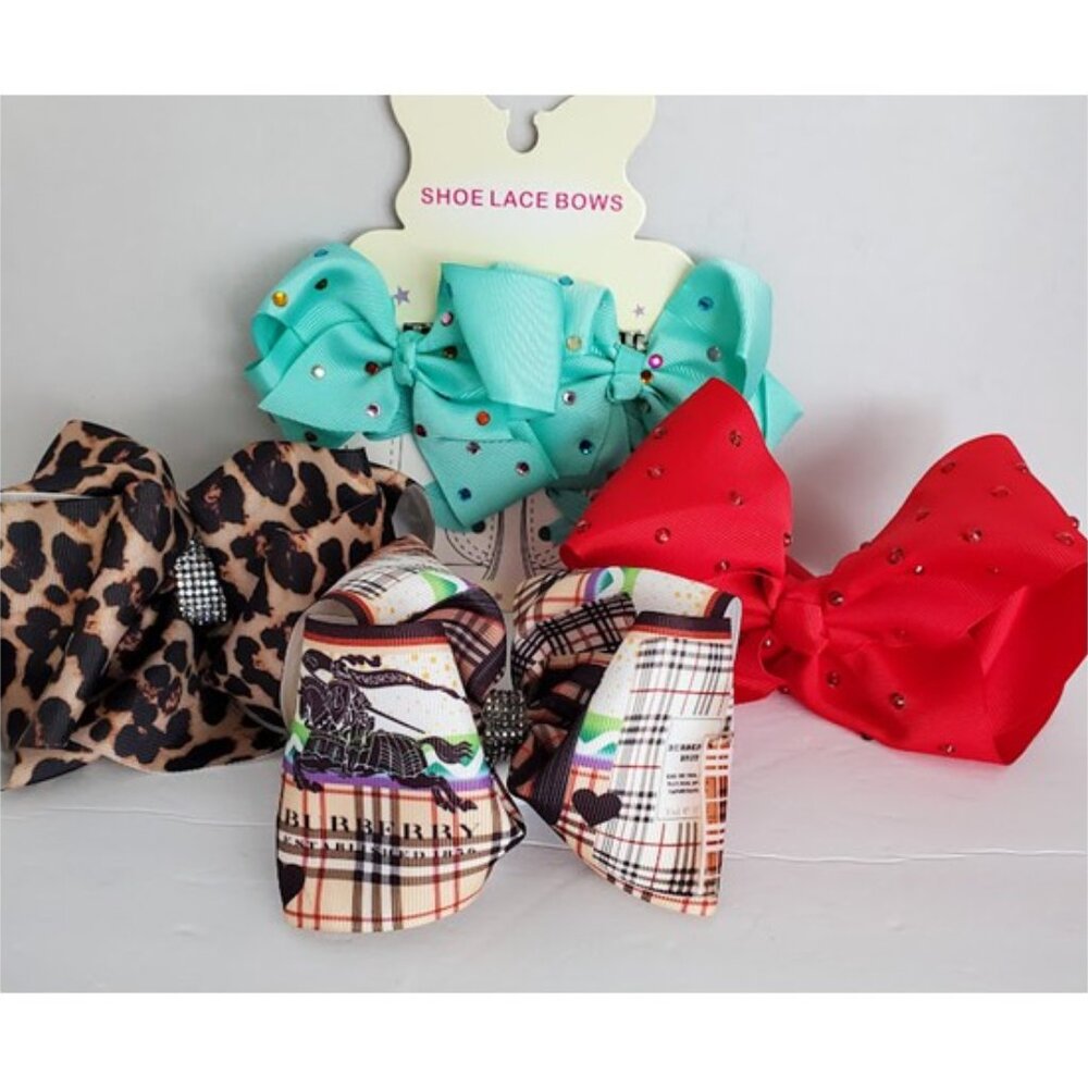 Bundle 3 Large Alligator Clip Hair Bows and 1 Shoe Lace & Bow Set NWT